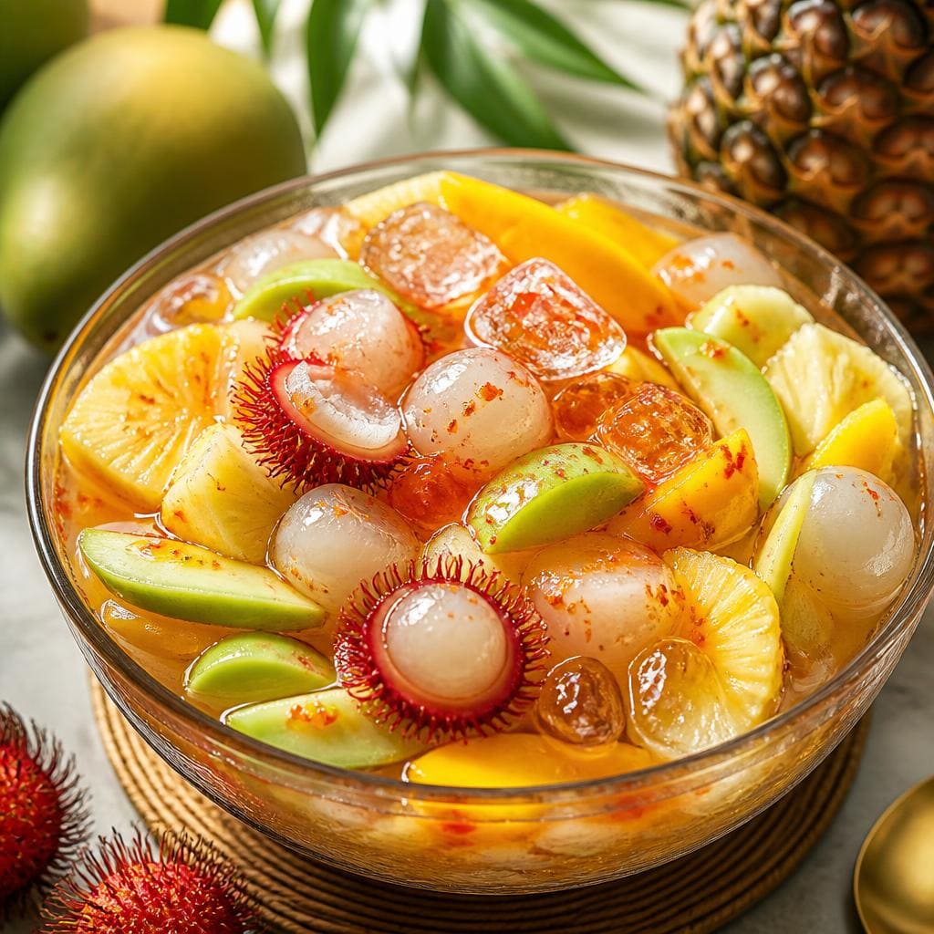 Asinan Buah Te Sate dengan potongan buah segar dan kuah asinan khas